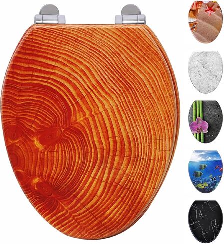 Round Toilet Seat, Slow Close Wood Toilet Seat with Metal Hinges Soft Close Oblong Toilet Seat Colored Decorative Toilet Seat, Easy Clean and Install in Saudi Arabia