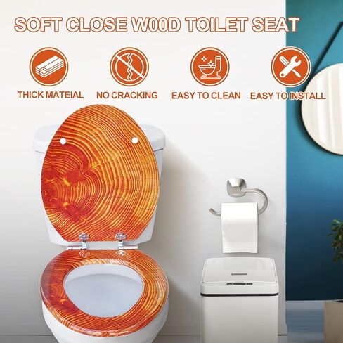 Round Toilet Seat, Slow Close Wood Toilet Seat with Metal Hinges Soft Close Oblong Toilet Seat Colored Decorative Toilet Seat, Easy Clean and Install in Saudi Arabia