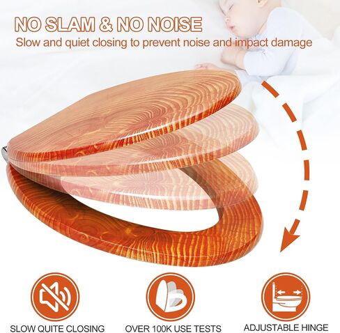 Round Toilet Seat, Slow Close Wood Toilet Seat with Metal Hinges Soft Close Oblong Toilet Seat Colored Decorative Toilet Seat, Easy Clean and Install in Saudi Arabia