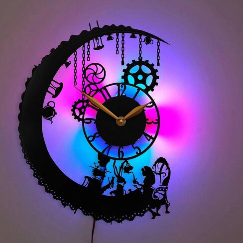 Alice Wall Clock from Vinyl Record with Multicolor Led Light, Gifts for Women and Men, Kitchen Home Decor, Black in Saudi Arabia