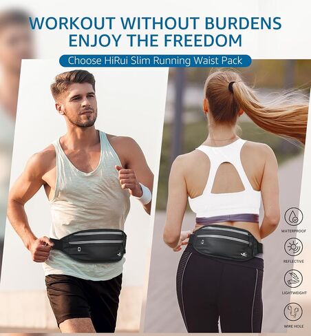 HiRui Fanny Pack للرجال والنساء، حزام خصر قابل للتعديل للتمرين وحزام جري عاكس للرياضة والتمرين وركوب الدراجات والمشي لمسافات طويلة، محفظة هاتف كاجوال بدون استخدام اليدين تناسب جميع الهواتف (أسود) in Kuwait