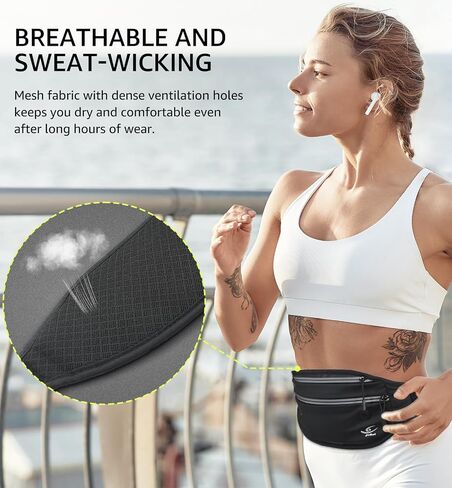 HiRui Fanny Pack للرجال والنساء، حزام خصر قابل للتعديل للتمرين وحزام جري عاكس للرياضة والتمرين وركوب الدراجات والمشي لمسافات طويلة، محفظة هاتف كاجوال بدون استخدام اليدين تناسب جميع الهواتف (أسود) in Kuwait