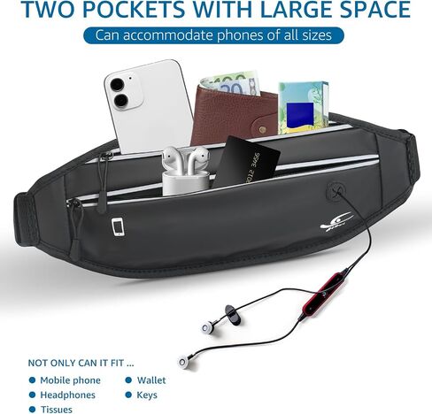 HiRui Fanny Pack للرجال والنساء، حزام خصر قابل للتعديل للتمرين وحزام جري عاكس للرياضة والتمرين وركوب الدراجات والمشي لمسافات طويلة، محفظة هاتف كاجوال بدون استخدام اليدين تناسب جميع الهواتف (أسود) in Kuwait