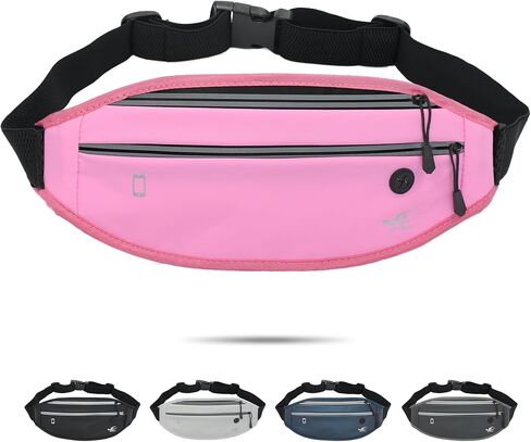 HiRui Fanny Pack للرجال والنساء، حزام خصر قابل للتعديل للتمرين وحزام جري عاكس للرياضة والتمرين وركوب الدراجات والمشي لمسافات طويلة، محفظة هاتف كاجوال بدون استخدام اليدين تناسب جميع الهواتف (أسود) in Kuwait