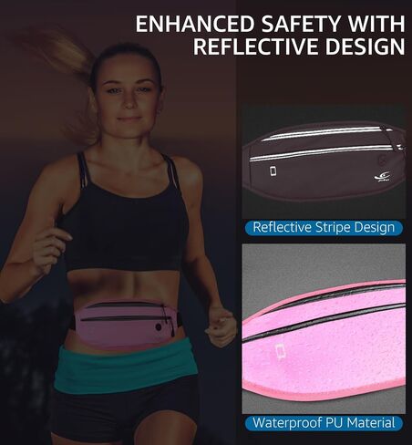 HiRui Fanny Pack للرجال والنساء، حزام خصر قابل للتعديل للتمرين وحزام جري عاكس للرياضة والتمرين وركوب الدراجات والمشي لمسافات طويلة، محفظة هاتف كاجوال بدون استخدام اليدين تناسب جميع الهواتف (أسود) in Kuwait