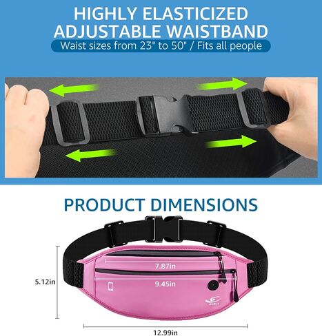 HiRui Fanny Pack للرجال والنساء، حزام خصر قابل للتعديل للتمرين وحزام جري عاكس للرياضة والتمرين وركوب الدراجات والمشي لمسافات طويلة، محفظة هاتف كاجوال بدون استخدام اليدين تناسب جميع الهواتف (أسود) in Kuwait