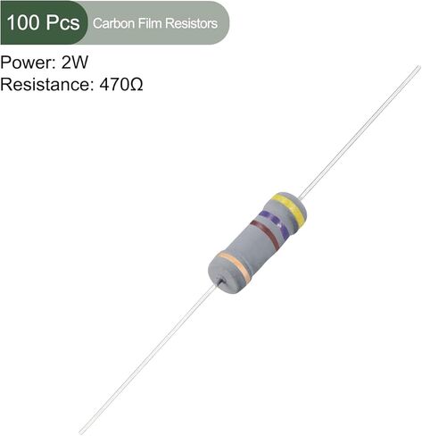 100 قطعة من مقاومات أفلام الكربون من YOKIVE، 2 وات 470 أوم 5% مقاوم للتفاوتات، جيدة للمشروعات الإلكترونية التي تصنعها بنفسك (4 أشرطة ألوان، 0.58 × 0.19 بوصة) in Kuwait