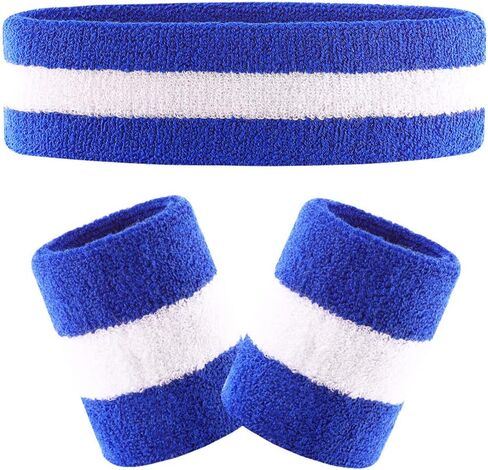 Sweatband Set (1Headband 2 Wristbands),Stop Sweat,No Smell No Itch,Popular Gift for Workout and Costumes, Stretchy Terry Fit for All, Lots of Colors. in Kuwait