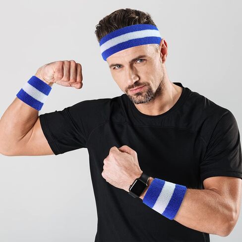 Sweatband Set (1Headband 2 Wristbands),Stop Sweat,No Smell No Itch,Popular Gift for Workout and Costumes, Stretchy Terry Fit for All, Lots of Colors. in Kuwait