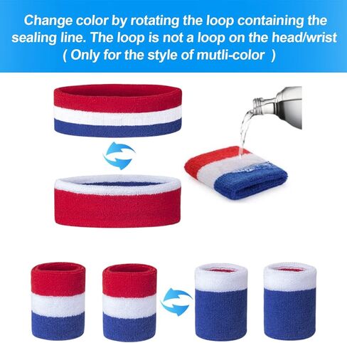 Sweatband Set (1Headband 2 Wristbands),Stop Sweat,No Smell No Itch,Popular Gift for Workout and Costumes, Stretchy Terry Fit for All, Lots of Colors. in Kuwait