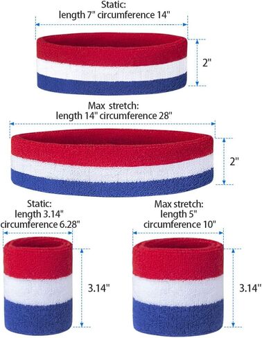 Sweatband Set (1Headband 2 Wristbands),Stop Sweat,No Smell No Itch,Popular Gift for Workout and Costumes, Stretchy Terry Fit for All, Lots of Colors. in Kuwait