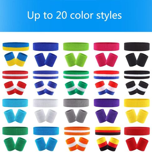 Sweatband Set (1Headband 2 Wristbands),Stop Sweat,No Smell No Itch,Popular Gift for Workout and Costumes, Stretchy Terry Fit for All, Lots of Colors. in Kuwait
