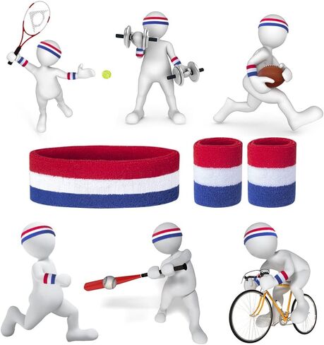 Sweatband Set (1Headband 2 Wristbands),Stop Sweat,No Smell No Itch,Popular Gift for Workout and Costumes, Stretchy Terry Fit for All, Lots of Colors. in Kuwait