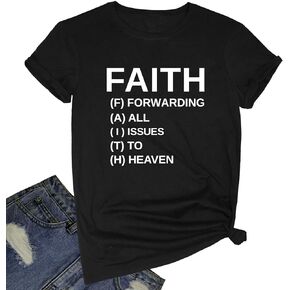 BLACKOO Women Faith Round Neck Graphic T Shirts Cute Funny Tops