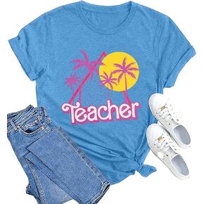 Anbech 80s 90s Teacher Shirt Womens Teach Print Tops Back to School Graphic Casual Tees