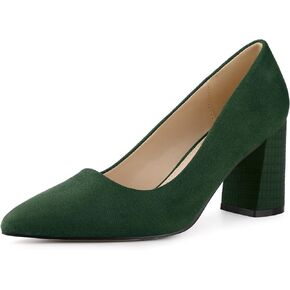 Allegra K Women's Pointy Toe Slip on Plaid Printing Closed Toe Dress Shoes Chunky Heel Pumps