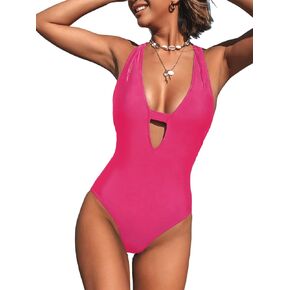 بدلة سباحة نسائية من قطعة واحدة من CUPSHE برقبة عميقة على شكل حرف V وفتحة مفاتيح متقاطعة من الخلف وأشرطة مقطوعة ذاتيًا in Kuwait