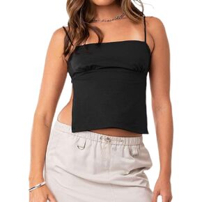 Michellecmm Women Tank Top Y2K Backless Crop Top Vintage Tie Up Spaghetti Strap Camisoles Sleeveless Cami Tops Streetwear