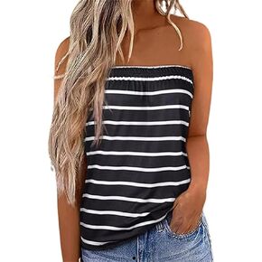 CERYIWER Women Striped Strapless Bandeau Tank Tube Tops Summer Backless Shirts