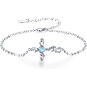 Cross Bracelet 925 Sterling Silver Moonstone Cross Necklace Religious Bracelet Cross Jewelry Gifts for Women Girls