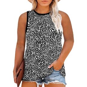 Eytino Womens Plus Size Tank Tops Leopard Print Crewneck Sleeveless Summer Casual T-Shirts Blouses(1X-5X)