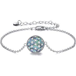 YAFEINI Flower of Life Bracelet 925 Sterling Silver Flower of Life Bracelet Abalone Shell Flower of Life Jewelry for Women Jewelry Gifts