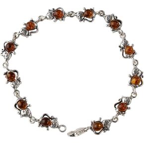 Sterling Silver Honey Baltic Amber Bracelet Cats, Genuine Baltic Amber Bracelet for Women, Amber Jewelry for Women, Amber Bracelets for Adults, Sterling Silver Collection