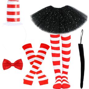 6 Pcs Cat Costume Child Tulle Tutu Set Skirts Cat Ear Headband Bowtie Tail Bow Tie Striped Tights in Kuwait