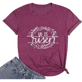Women He is Risen Shirt ：Christian Tshirt Easter Inspirational Short Sleeve Tee Top
