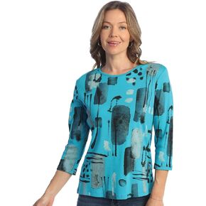 Jess & Jane Maze Cotton Tee Shirt Top, Teal