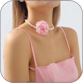 FUTIMELY Dainty Rose Flower Pearl Choker Necklace for Women Teen Girls,Vintage Satin Foral Rosette Necklace Trendy Artificial Gentle Bride Wedding Jewelry