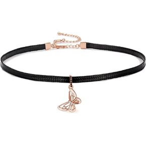 قلادة على شكل فراشة رائعة من Vonika مصنوعة من الجلد الأسود للنساء مجوهرات، سلسلة تمديد قابلة للتعديل in Kuwait