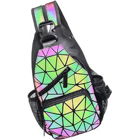 PYFK Geometric Backpack Luminous Holographic Purse Color Changes Flash Reflective Bag For Cycling Fashion Sling Bag for Women(Prism)