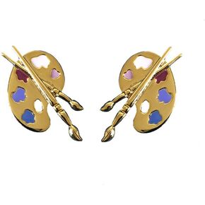 Gold Plated Colorful Paint Palette Paint Brushes Stud Dangle Earrings Painter Lovers Artist Jewelry-Stud