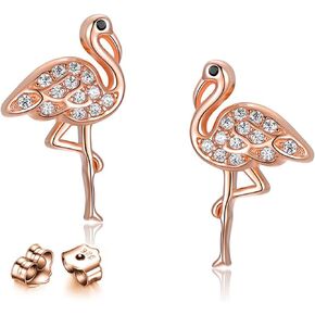 Cute CZ Flamingo S925 Sterling Silver Christmas Small Stud Earrings for Women Teen Girls Sensitive Ear Cartilage Fashion Dainty Minimalist Crystal Animal Sleeper Huggie Studs Hypoallergenic Piercing Post Jewelry Gifts Bff Daughter Girlfriend