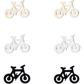 YUNXI 3 Pairs Bicycle Stud for Women and Girl Silver Dangle Earring Small Stainless Steel Earring