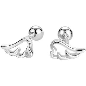 Cute Angel Wing Animals Cartilage Tiny Barbell Stud Earrings for Women Girls 925 Sterling Silver 20g Screw Back Dainty Mini Hypoallergenic Conch Tragus Helix Studs Christmas New Year Birthday Gifts