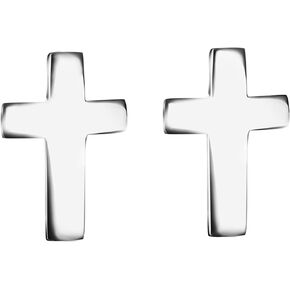 925 Sterling Silver Holy Cross Studs Earrings, Blue White Opal, Nickel Free Hypoallergenic for Sensitive Skin, God Jesus Lord Hope, Gift Box Included