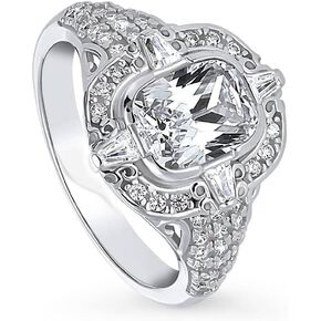 BERRICLE Sterling Silver Art Deco Cubic Zirconia CZ Statement Fashion Ring for Women, Rhodium Plated Size 4-10