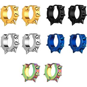 5 Pairs Punk Style Stainless Steel Spike Hoop Earrings Stud Earrings For Men Women-Piercing Earring Statement Jewelry Set