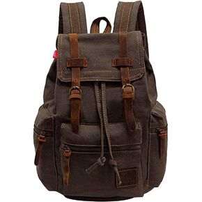 koolehaoda Vintage Canvas Backpack Rucksack Unisex Casual Backpack for 12-17" Laptop Backpack Travel Camping Hiking Bag (L-Coffee)