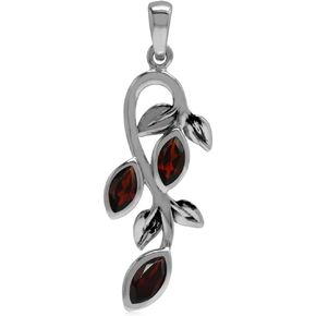 Silvershake 1.14ct. Natural Marquise Shape Garnet 925 Sterling Silver Leaf Vintage Inspired Pendant