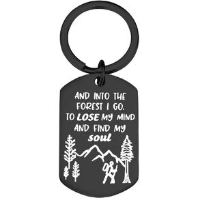 Wanderlust Keychain And Into The Forest I Go to Lose My Mind and Find My Soul Nature Lover Gift (into the forest black)