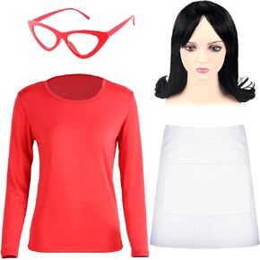 6 PCS Halloween Burger Costume Set Include Shirt Flip Wig Half Apron Glasses for Women Dress Up