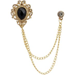 Knighthood Black Stone Gold Engraving Stone Chain Brooch