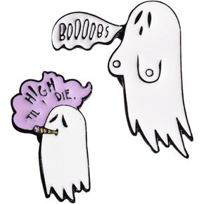 4 Pcs Cute Smoking Boo Ghost Enamel Pin Brooch Cartoon Women Men Denim Jackets Lapel Pins Backpack Badges Kids Fashion Jewelry Gifts