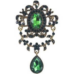Rhinestone Brooch Pin for Women Girls Bridal Austrian Green Crystal Teardrop Chandelier Brooches Lapel Pins Elegant Bouquet Wedding Dress Accessories Birthday Christmas Festival Jewelry Gift