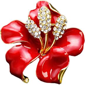Rhinestone Wedding Flower Brooch Pin for Women Girl Crystal Cluster Red Blossom Fashion Lapel Pins Dress Accessories Delicate Birthday Christmas Party Mother's Day Jewelry Gift