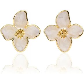 Boho Flower Stud Earrings for Women Girls White/Pink Daisy Earrings Gold Bud Earrings Y2k Plant Statement Jewelry Gifts