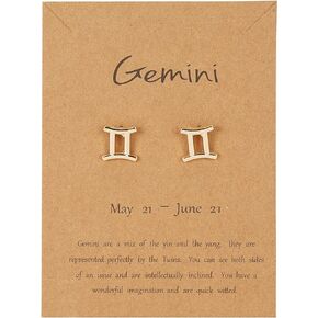 18K Gold Plated Zodiac Stud Earrings 12 Constellation Astrology Card Packaging Horoscope 18K Gold Plated Little Ear Stud for Women Girls Teens Birthday Anniversary Friendship Exquisite Jewelry Gift